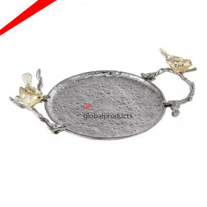 Plateau de service rond en métal pur de qualité supérieure, à poignées dorées décoratives, pour décor du ramadan, livraison gratuite - Product Image 5