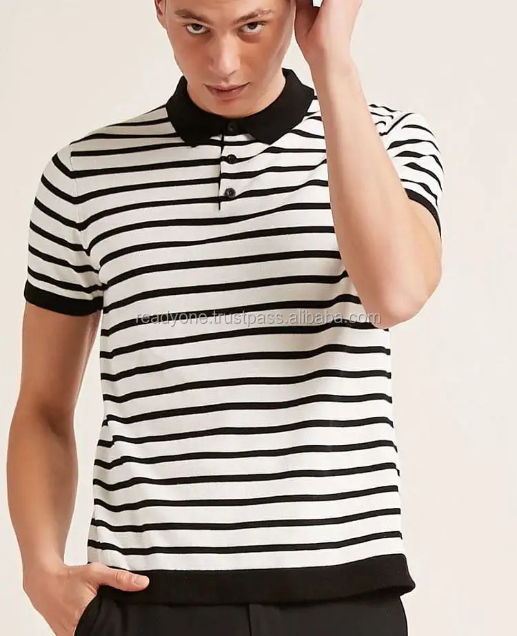 Stripe Men Formal Striped Long Sleeve Polo Shirts、Mens Polo Collar Striped T Shirt