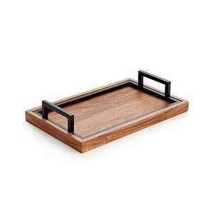 Square Wooden <b>Tray</b> with <b>Black</b> Metal Handle - Product Image 1