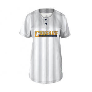 Alta calidad 100% poliéster con cuello en V de botón completo rosa las mujeres de Jersey de béisbol - Product Image 1