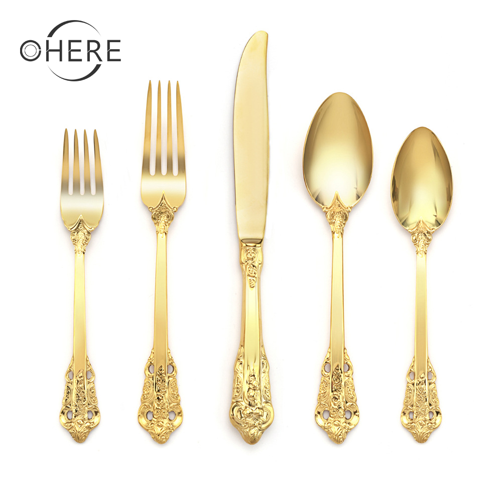 Уникальная винтажная посуда для дворца, причудливые столовые приборы для кофе в отеле, десертный нож и вилка из нержавеющей стали, набор золотых столовых приборов, столовая посуда