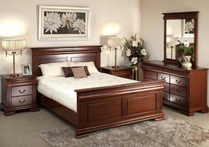 Cama con dosel de plataforma moderna, 100% de exportación, hecha a medida, de madera maciza de caoba, ecológica, de Indonesia - Product Image 3