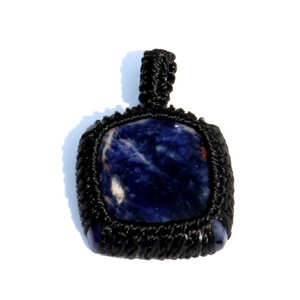 Sodalite carré Cabochon macramé Wrap pendentif Style bohème cristal pierre de guérison bouddhisme mode pendentifs breloques - Product Image 1