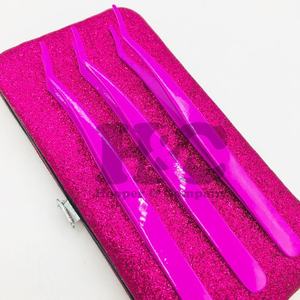 Pinzas púrpura nuevas, pinzas aplicadoras de extensión de pestañas de acero inoxidable dorado personalizado, herramienta de pestañas con logotipo privado sostenible de visón - Product Image 2