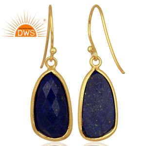 Natural Lapis Lazuli Gemstone Earring Dangle Jewelry Supplier Design Gold Plated Silver Earring Jewelry Wholesaler - Product Image 3