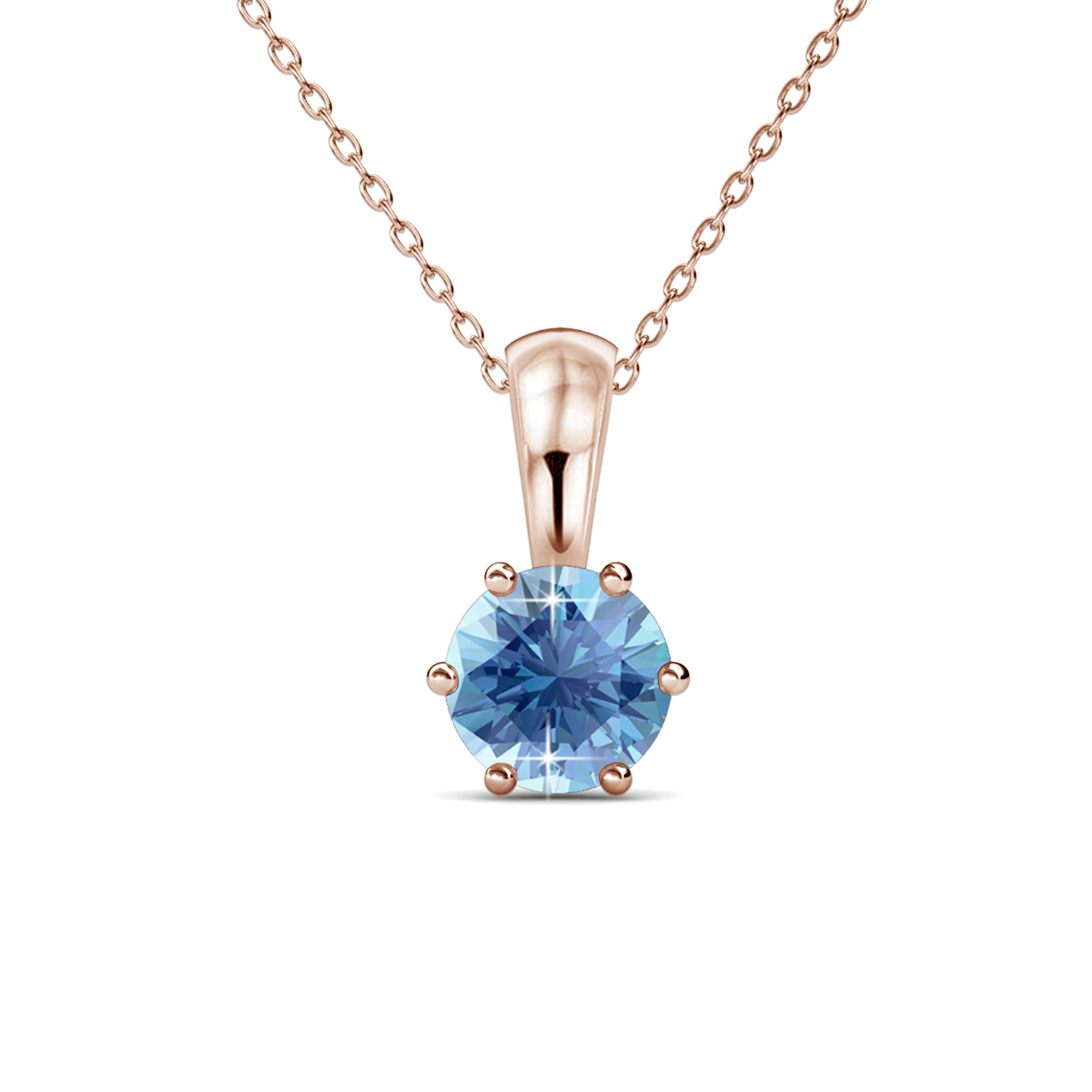 Brass 18k Rose Gold Plated Pendant - Aquamarine