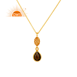 Collier pendentif en quartz fumé à facettes, plaqué or, chaîne en argent sterling de créateur, fournisseur de bijoux - Product Image 1