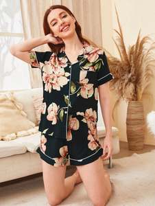 Pantalones cortos de algodón para mujer, ropa de dormir de manga larga, con estampado Floral, talla grande - Product Image 2