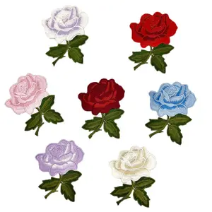 kirschblüten patches Suppliers-A setzt Rose Flower Iron auf gesticktem Patch für Kleid, Stickerei Kirschblüten applikation für Jacken