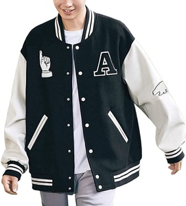 Chaqueta Letterman bordada personalizada al por mayor | Chaqueta universitaria con mangas de cuero PU de cuerpo de lana para hombres y mujeres OEM - Product Image 6