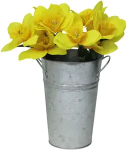 Rustic Metal Flower Vase - 8 Inches Tall - French Bucket - Farmhouse Style - Set of 2 Tall Metal Floor Vases