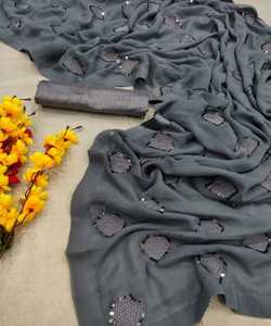 Sari Indio de Modal con Bordado Intenso para Mujer, Ropa de Fiesta, Nueva Colección, Todas las Tallas, Prenda de Lujo Lista para Usar - Product Image 3