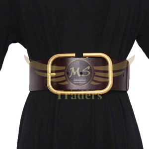 Ceinture en cuir véritable avec boucle pour femme, large, en laiton, Simple, décontractée, 1 pièce - Product Image 3