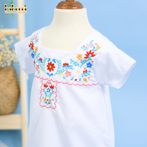 Robe de bébé à fleurs blanches vintage avec col carré GORGEOUS GIRL'S STYLE-DR3274 - Product Image 1