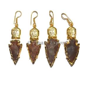 Boucles d'oreilles unisexes classiques en agate, pointes de flèche, plaqué argent, strass en cristal, naturelles - Product Image 1