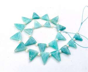 <b>Top</b> Quality 1 Strand Natural Amazonite Gemstone 21 Pieces Faceted Triangle Shape Briolette Beads Wholesale - Product Image 2