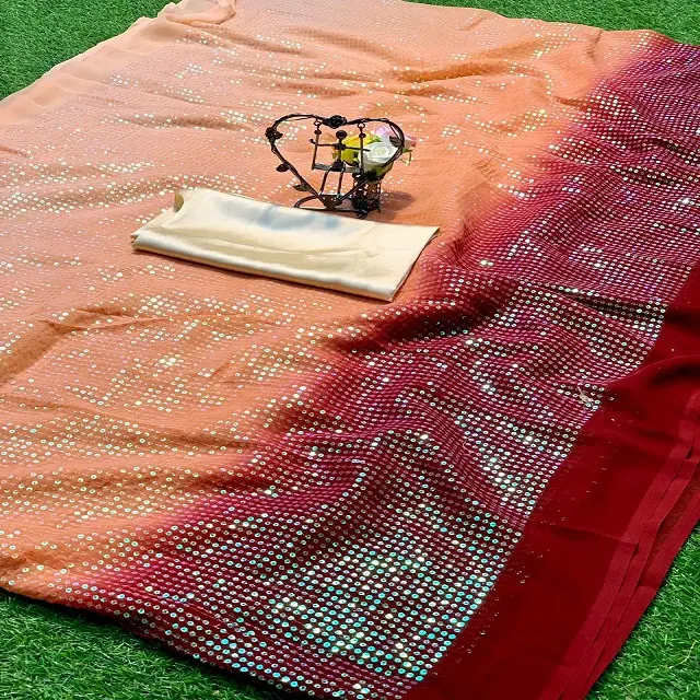 Дизайнерская сари из высококачественной жоржеттной ткани с последовательной работой с атласной блузкой Жоржет