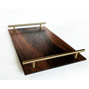 ถาดไม้รองเสิร์ฟชากาแฟทำด้วยมือถาดไม้ใช้งานในร้านอาหารและคาเฟ่พร้อมที่จับโลหะ - Product Image 2