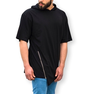 Camiseta en blanco de gran tamaño para hombre, Camisa con capucha y cremallera, detalle de dobladillo largo, ropa urbana de 2023 algodón, producto personalizado al por mayor, 100% - Product Image 2