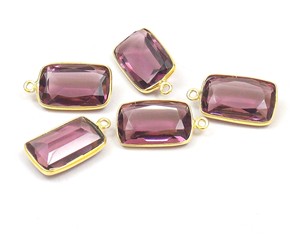 Piedra preciosa de cuarzo amatista con forma rectangular chapada en oro, Conector de bisel de fianza única, hallazgos de joyería de Metal, regalo de enlace para ella - Product Image 6