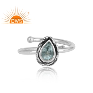 Oxidized 925 Sterling Silver Natural Blue Topaz Gemstone <b>Adjustable</b> <b>Ring</b> Jewelry For Women Gift For Her - Product Image 3