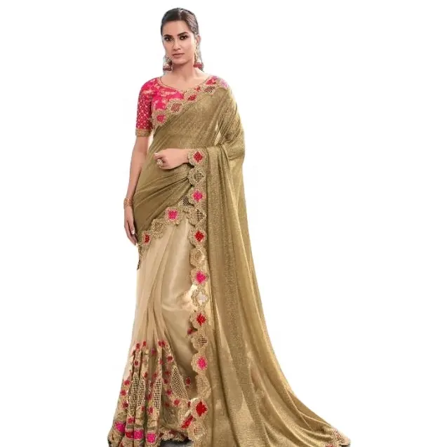 Sari di seta satinata per occasioni speciali per donne con un bel colore per abiti da festa abiti da sposa o da festa Saree 2022 India Surat