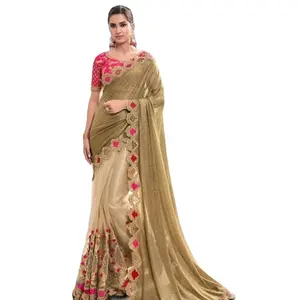 Sari di seta in raso per occasioni speciali per le donne con un bel colore per l'abbigliamento da festa sari da sposa grossista esportatore India surat