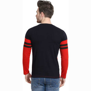 T-shirt décontracté à col en O pour hommes, marron avec design en blocs, grande taille, confortable et respirant, manches longues, technique lavée. - Product Image 4