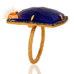 Anillo de cóctel Aventurina azul para mujer, joyería chapada en oro de 18k, venta al por mayor, Plata de Ley 925, proveedor de joyería - Product Image 3