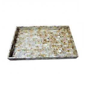 Bandeja de Servicio Árabe para Regalo de Eid, Hecha a Mano con Incrustaciones de Nácar, 38X25X3.75cm, Madera, Certificación EPCH, para Uso en Hoteles y Restaurantes - Product Image 1