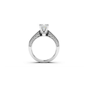 Anillo de Boda Solitario con Diamante de Corte Princesa de 3/4 CTW con Detalles Redondos |   Anillo de Compromiso de Oro Blanco de 14K para Mujer, Diseño Premium - Product Image 2