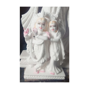 Sculpture en marbre blanc pur inachevé, Radha Krishna - Product Image 1
