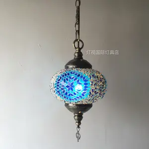 Lampu Langit-langit Mediterania Lampu Gantung Mosaik Banyak Warna Gaya Tiffany Kaca Maroko/Ottoman Lampu Malam