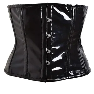 Underbust Steelboned Waist Training Black Wet PVC Corset