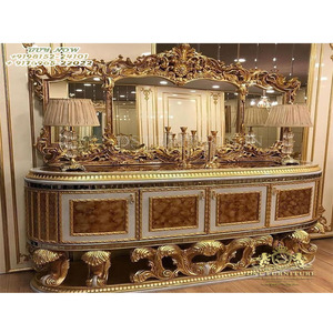 Consola clásica de madera de teca tallada, consola con espejo de alta gama, juego de consola para comedor - Product Image 1