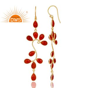 Pendientes de Plata Chapados en Oro de 18k, Proveedor de Joyería de Diseño, Pendientes Colgantes con Piedras Preciosas de Ónice Rojo, Colección Clásica - Product Image 3
