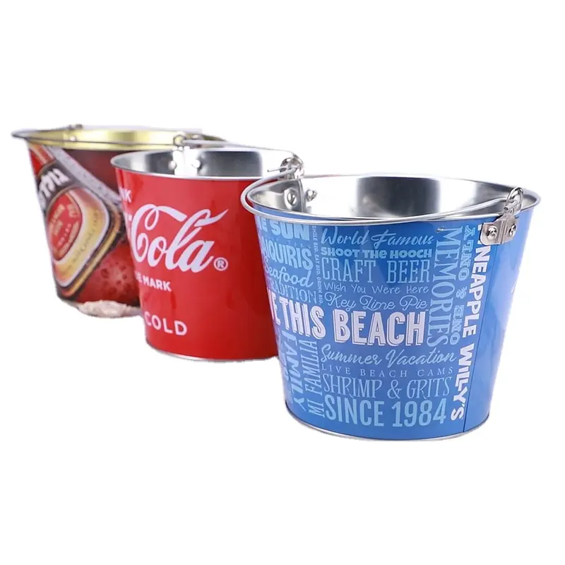 Factory Direct Custom Metal Ice Bucket With Handle Promotion Home Decor Party Beer Tin Ice Bucket
