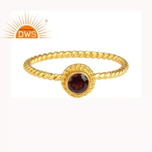 18พันชุบทอง925แหวนเงินเครื่องประดับผู้ค้าส่งสีแดงธรรมชาติโกเมนพลอยแหวนซัพพลายเออร์เครื่องประดับออกแบบใหม่ - Product Image 1