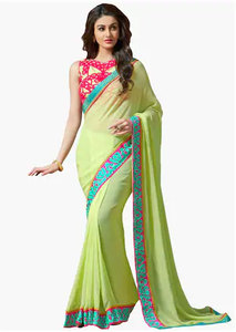 ชุดส่าหรีงานแต่งงานแบบดั้งเดิมของชาวอินเดียชุดส่าหรีผ้าลูกไม้ขอบพิมพ์ลาย - Product Image 6