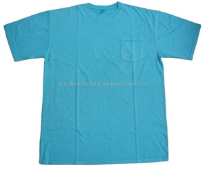 T-shirt en coton lourd respirant de haute qualité, turquoise, avec poche avant, col rond, couleur unie, pour homme, pour impression - Product Image 1