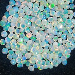 Gema de ópalo Natural Etíope para fabricación de joyas, Gema facetada de corte redondo calibrado, Tamaño 7x7mm, venta al por mayor - Product Image 1