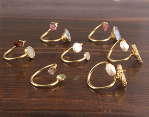 เครื่องประดับแหวนออกแบบได้แหวนหินคู่ชุบทองทองเหลืองแฟชั่นทัวร์มาลีนสีดำธรรมชาติและสีน้ำเงิน Geode Druzy - Product Image 3