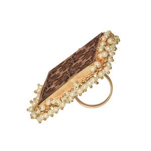 Anillo de madera para niñas y mujeres, sortija de acabado mate, chapado en oro, a la moda, novedad, India, venta al por mayor - Product Image 2