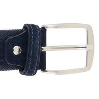 Cinturones de cuero hechos a mano para hombre, lona azul italiana de alta calidad, gamuza, 4cm/pulgadas, 6 uds. En caja, Etiqueta Privada