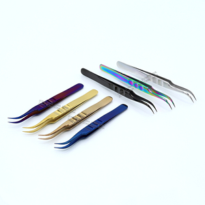 Pince à épiler à pointes en fibre d'acier inoxydable pour extensions de cils ventilateurs incurvés/légèrement incurvés - Product Image 1