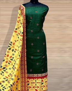 Costume Ethnique Simple en Coton Pur Salwar Chudidar avec Bordure de Marche Imprimé Dupatta - Product Image 3