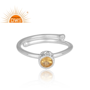 Round Cut Citrine Gemstone Bezel <b>Set</b> <b>Ring</b> Fine 925 Sterling <b>Silver</b> Handmade <b>Ring</b> Jewelry Manufacturer - Product Image 2