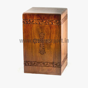 Dark Brown Wooden Cremation Urns Handcrafted Engraved Religious Cross Cremation Urns For Adult Human Ashes From Top Dealers - Product Image 3