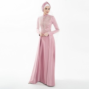 Vestido modesto islámico con tocado Rosa Canna fucsia Slim Fit Abaya vestido con bordado para mujer del fabricante - Product Image 2