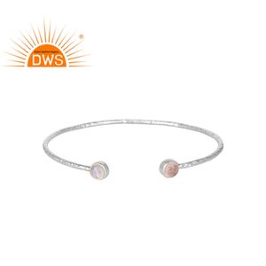 New Arrival 925 Sterling Silver <b>Rose</b> <b>Quartz</b> Gemstone Trendy Cuff Bangle Jewelry for Wedding Party Gift - Product Image 1